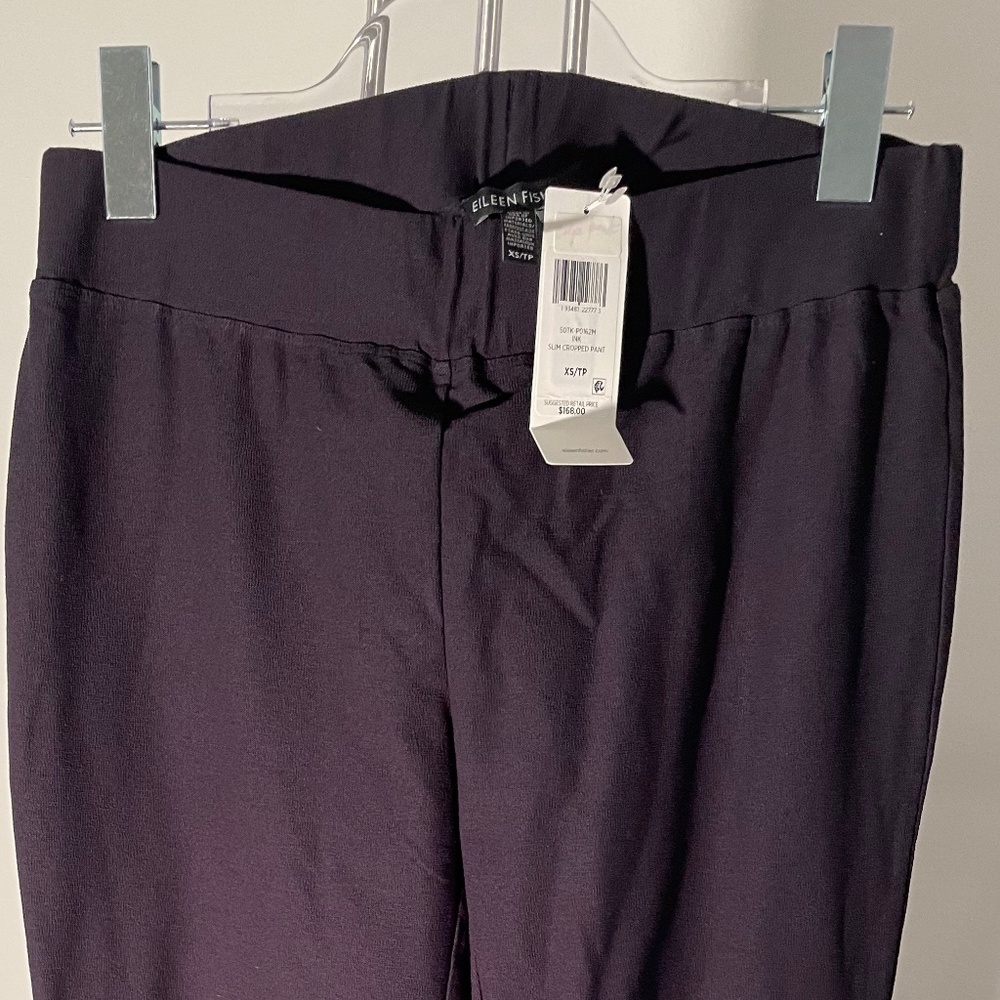 NWT Eileen Fisher Slim Cropped elastic waist Pant washable crepe in Ink XS